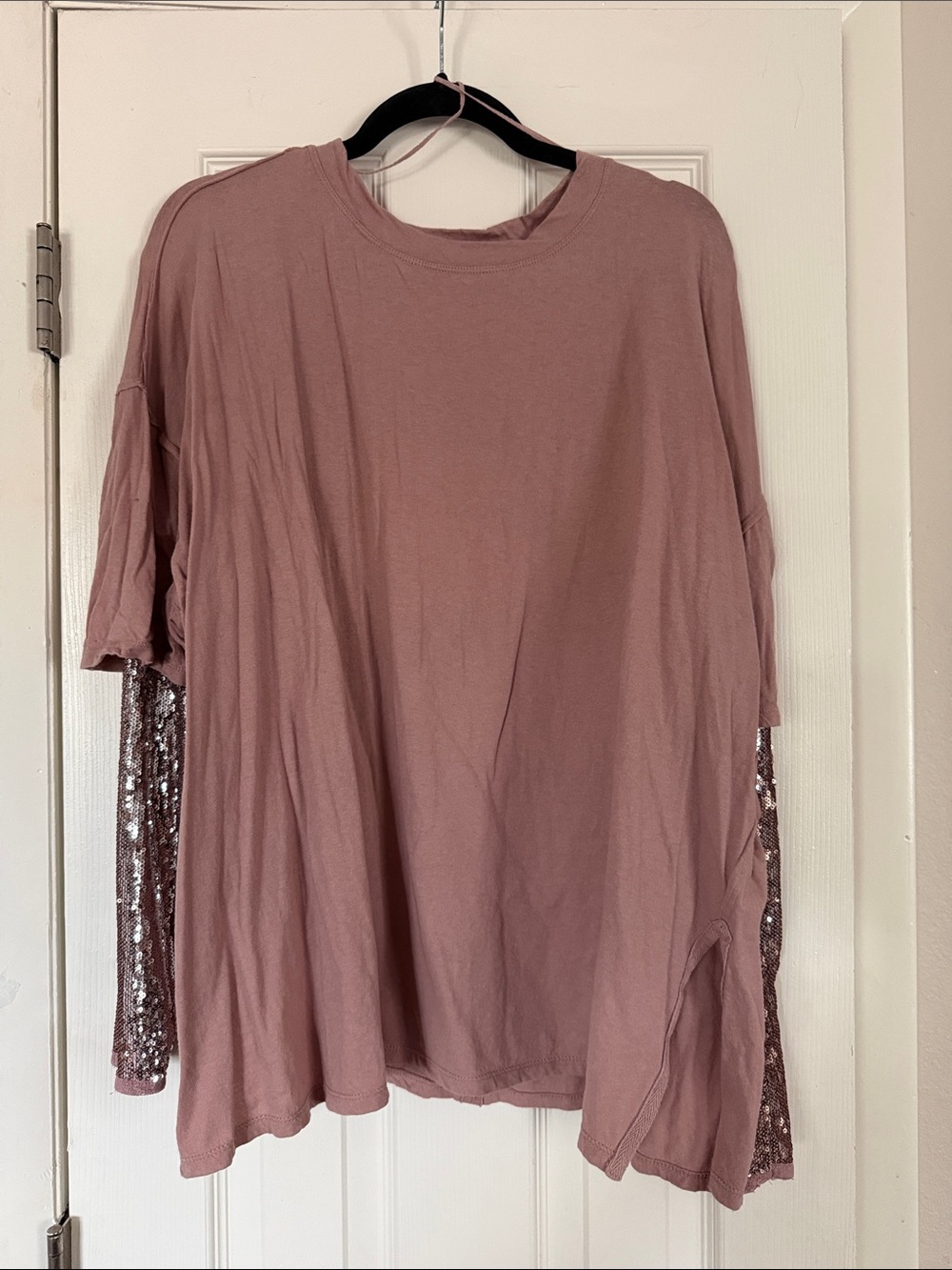 Free People Washed Rose Long Sleeve Tee with Sequin Detail